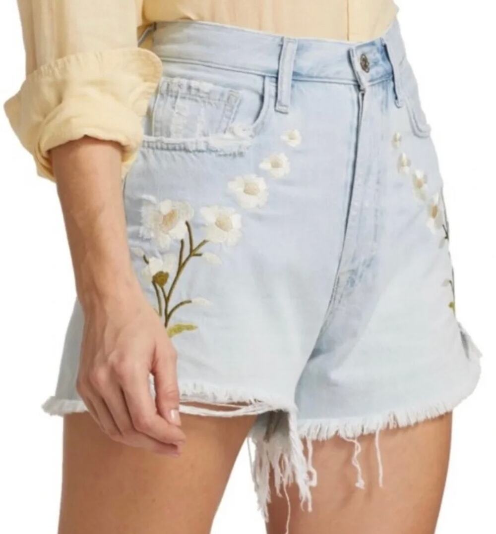 7 For All Mankind The Easy Ruby Cut Off Short Floral Embroidered Jean 27